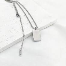 1pc Casual Minimalist Fashionable Versatile Stainless Steel Adjustable Chain Rhinestone Sunburst Square Pendant Necklace For Men - Silver - View 4