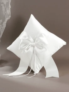 婚礼花童篮和戒指枕，珍珠手柄大蝴蝶结新娘花篮和戒指童 - 1個戒枕 - 查看 3