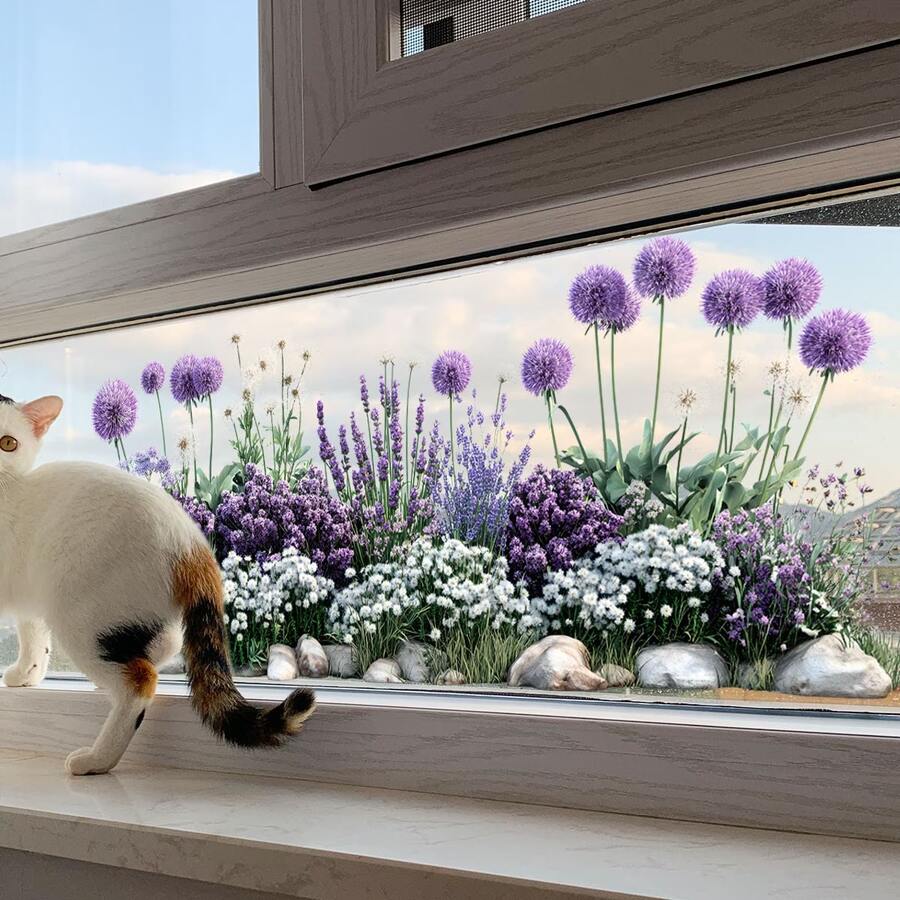 Colorful Dandelion Themed Window Sticker, Featuring Vibrant Floral Patterns, Suitable For Bedroom And Living Room Wall Decor To Add A Fresh Style To Home Space - Lavender - View 1