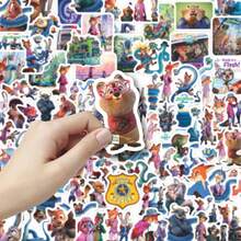 100张迪士尼《疯狂动物城2》贴纸，包括朱迪·霍普斯、尼克·王尔德、加里、闪电、芬尼克、博戈局长、剪羊毛工等角色，防水贴纸，适用于书籍、日记本、手机壳、笔记本电脑、平板电脑、水瓶等，适合作为节日、生日礼物或奖励。 - 彩色 - 查看 9