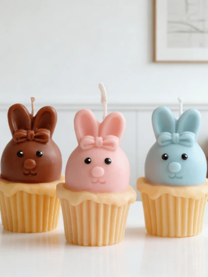 复活节兔子蜡烛硅胶模具 可爱兔子杯形皂树脂工艺模具 DIY蝴蝶结兔子香薰蜡烛制作模具 3D复活节动物石膏浇铸工具 家居装饰 节日礼物