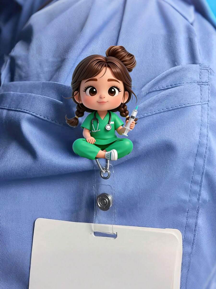 2D 壓克力護理師女孩識別證套 - 可伸縮胸牌夾,適用於醫學生和護理師 - PMMA 材質職場識別胸牌夾 | 趣味設計 | 壓克力護理師配件 開學季教師禮物 - 彩色 - 查看 1