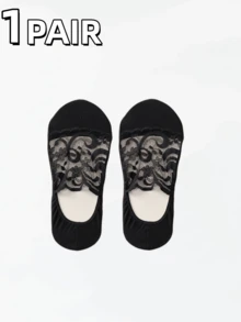 5双装女士夏季蕾丝隐形透明低帮踝短袜，防滑黑色套装，理想的圣诞礼物船袜 - 彩色 - 查看 15