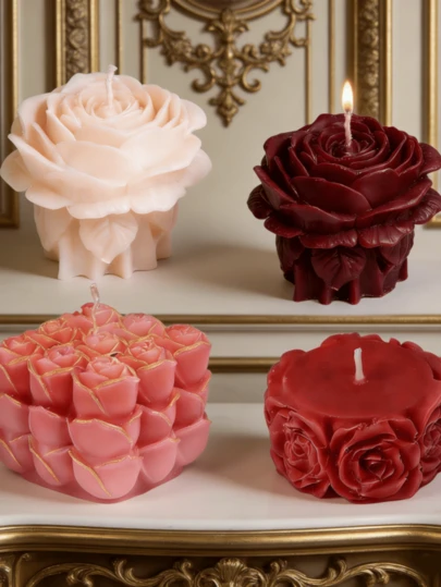 玫瑰系列蜡烛模具 3D玫瑰花簇圆柱形硅胶模具 DIY玫瑰花环手工香皂制作模具 绽放花朵树脂工艺品家居装饰情人节节日礼物