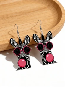 2D时尚斑马吊坠耳环，创意斑马戴着粉色太阳镜吹泡泡耳环，亚克力材质，时尚轻盈，适合日常佩戴和派对，节日礼物 - 斑馬 - 查看 2