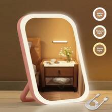 LED Makeup Mirror With Front Lights, 3 Lighting Modes, Rechargeable Vanity Mirror With Battery, Storage Base Design, Touch Control, Foldable Portable Makeup Mirror, Lighting Cosmetic Mirror, Suitable For Student Dorm Daily Use - 彩色 - 查看 5