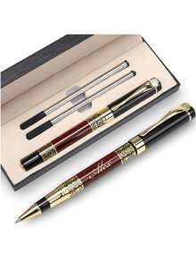 Juego de bolígrafos de metal con perlas y texto/logotipo personalizado, con recambio y caja de regalo. Bolígrafo de firma neutro de alta gama, regalo ideal para padrinos de boda, bolígrafo de negocios con diseño calado de metal, bolígrafo de caligrafía para estudiantes, bolígrafo de firma de oficina con textura de madera para adultos, regalo perfecto para maestros, padres, amigos, novio y padrinos. - Multicolor - Ver 7