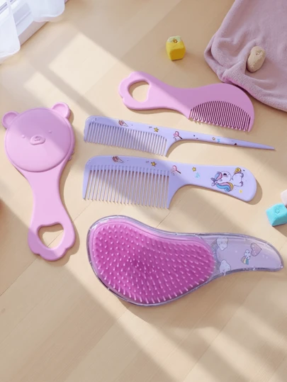 5pcs/Set Cute Anti-Static Air Cushion Massage Comb, Cartoon Unicorn Shaped Wet & Dry Styling Tool, Holiday Gift
