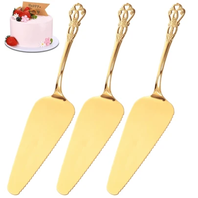 3pcs Baroque-Style Cake Server, Premium Stainless Steel Pizza Spatula Pie Server, Royal Baking Tools, Exquisite Serving Utensil For Buffet/Banquet/Party/Catering/Wedding/Mother's Day, Nice Gift, Mirror Polished