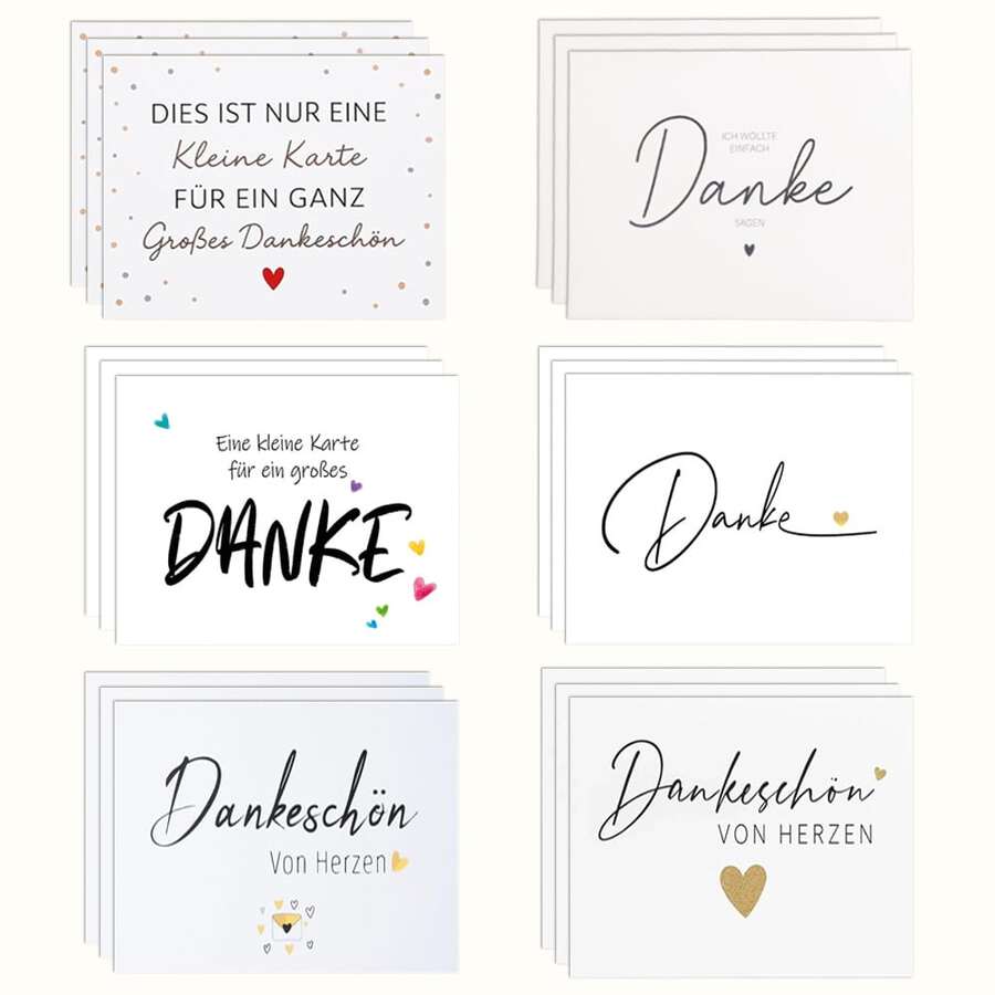 50pcs German "Danke" Thank You Cards, 6 Designs With Heart Accents, Appreciation Notes Suitable For Weddings, Birthdays, Thanksgiving And All Occasions, High-Quality Card Paper For German-Speaking Friends And Family - 50 قطعة من القلوب السوداء الصغيرة - مشاهدة 1