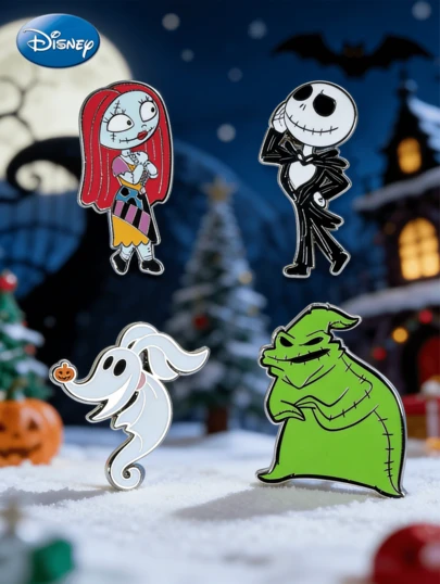 Monogram 1 قطعة شارة إينامل مرخصة رسميًا من ديزني جاك وسالي وزيرو وأوجي، دبوس وشارة أزياء، اكسسوارات إبداعية DIY زخرفية لحفلات العودة إلى المدرسة وعيد الميلاد وهالوين