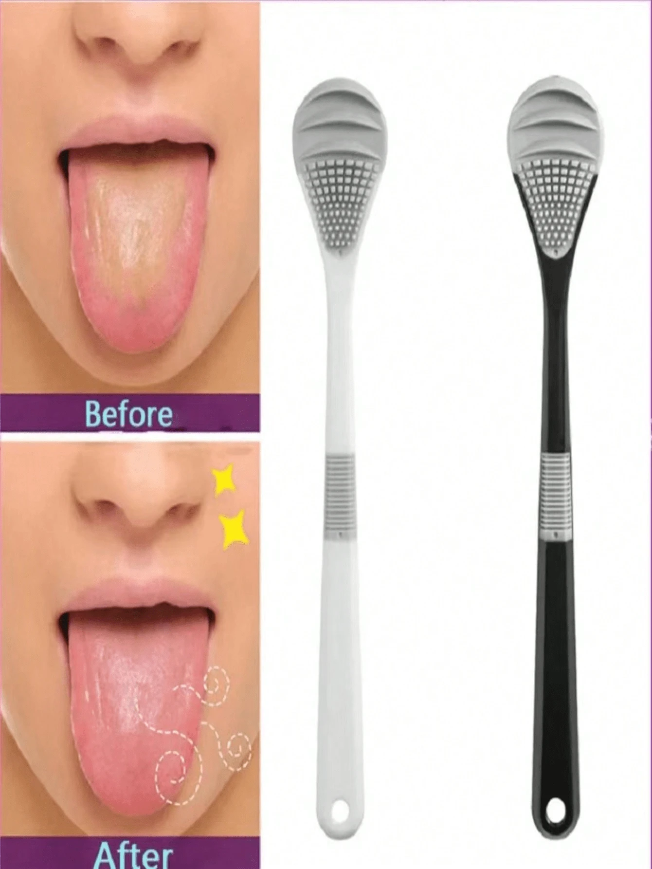 Tongue Cleaner With Hanging Rack, Antibacterial Soft Rubber Tongue Scraper - B - View 1