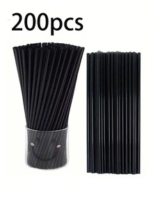 50-500pcs Flexible Black Plastic Straws, Bendable Party Decoration Straws, Plastic Drinking Straws, Coffee And Cocktail Stirrers, Beverage Accessories Suitable For Milkshakes, Smoothies, Bubble Tea, Iced Coffee, Great For Home Camping Picnic Party, Party Supplies, Household & School Essentials - 彩色 - 查看 11