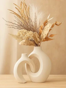 Set de 2 jarrones decorativos de cerámica estilo bohemio nórdico moderno, perfectos para la decoración del hogar (Beige) - B - Ver 6