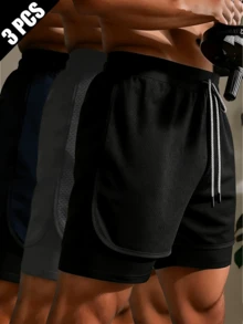 3PCS Solid Color Sports Shorts For Spring/Summer, Non-SlipDouble Layer Unisex Running/Outdoor Fitness Shorts,Lightweight Loose Casual Pants - Multicolor - View 4