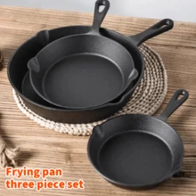3PCS Cast Iron Non Stick Skillet Griddle Cooking Pan Pre-Seasoned Frying Pan Black - 黑色 - 查看 7