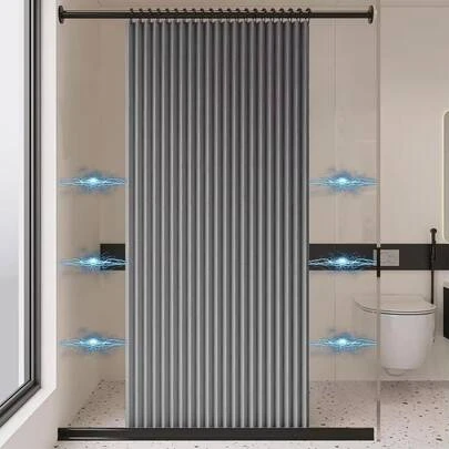 磁吸式折叠浴帘，免钻孔设计，含金属挂钩，适用于步入式淋浴间