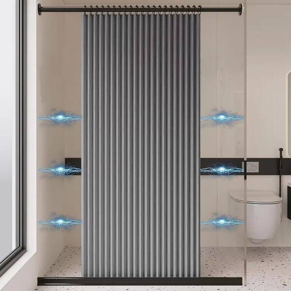 磁吸式折叠浴帘，免钻孔设计，含金属挂钩，适用于步入式淋浴间