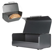 Simple Bread Box Rectangle Bread Bin Food Storage Container Kitchen Desktop Organizer With Lid - Black - View 1