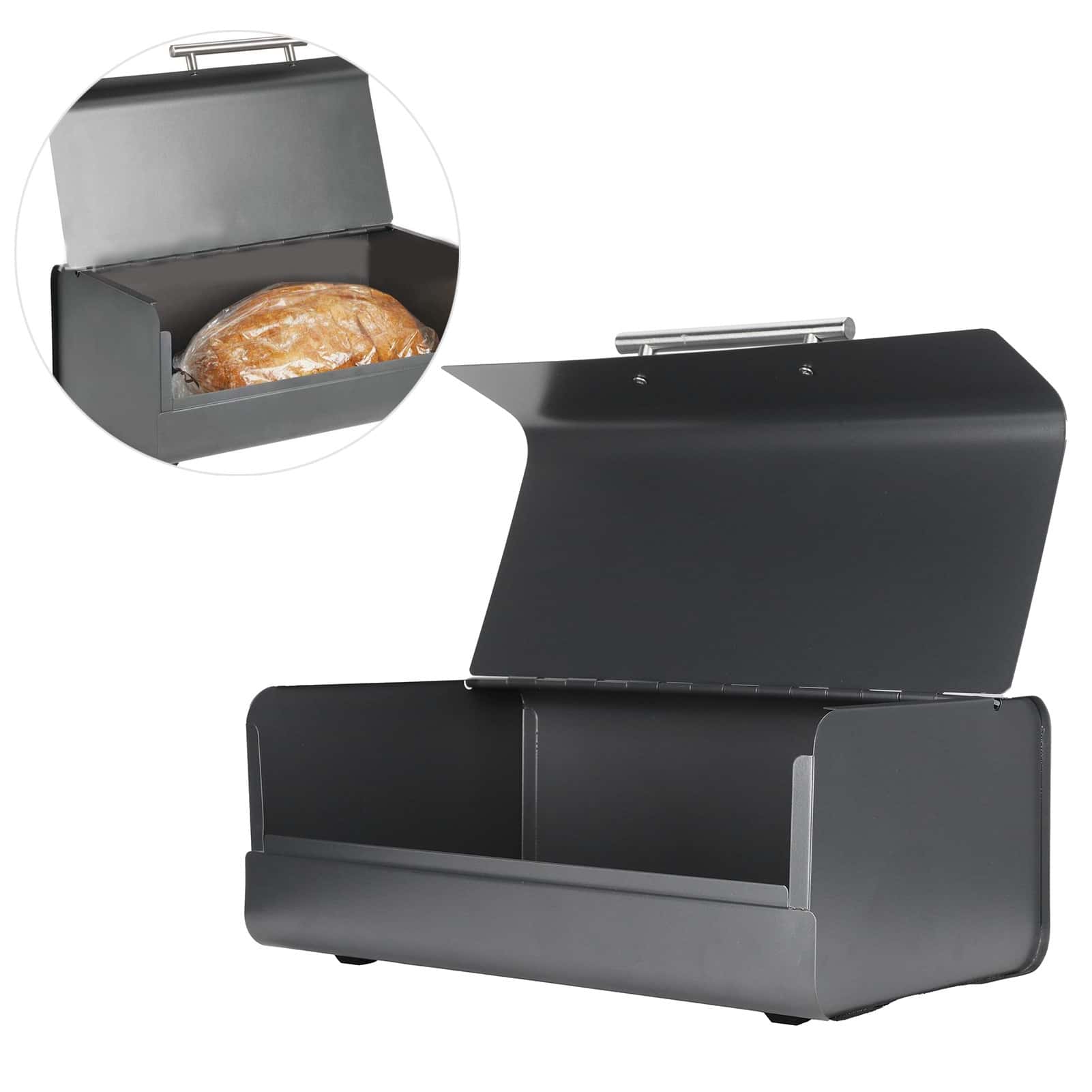 Simple Bread Box Rectangle Bread Bin Food Storage Container Kitchen Desktop Organizer With Lid - Black - View 1