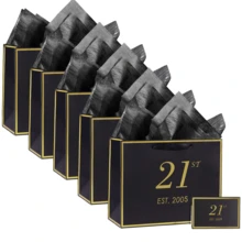 1組/2組/5組生日禮物袋，適用於21/30/40/50/60歲，附賀卡與薄棉紙，男女皆適用，適用於21/30/40/50/60歲(2005/1996/1986/1976/1986)，高級黑金週年慶禮物購物紙袋，適用於禮物包裝(黑色/粉色) - 查看 36
