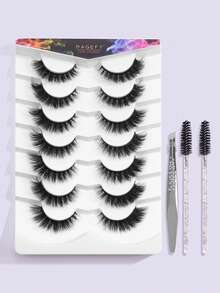 MAANGE 7 Pairs Of Natural Full False Eyelashes&1pc Eyelash Tweezers&2pcs Disposable Eyelash Brush,Thick Curling Fluffy Eyelashes For Party Use Manga Eyelashes, Travel Essentials - màu đen - Xem 8