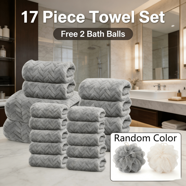19-Piece Purple Pink/Bean Green/Dark Gray Cotton Towel Set (11 Washcloths + 6 Hand Towels + 2 Bath Towels) - Ultra Soft Absorbent, Quick Dry For Bathroom, Hotel & Home Essentials