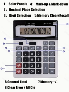 Calculadora de escritorio electrónica de 12 bits con gran pantalla de 1200V, diseño silencioso y doble alimentación, dedicada para oficina - 1 pieza - Ver 2
