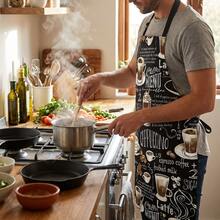 1pc Coffee Themed Kitchen Apron, Unisex, Interesting Coffee Print, Adjustable Bib Apron, Suitable For Home Cooking, Barbecue, Cafe, Baking And Gatherings - Multicolor - View 2