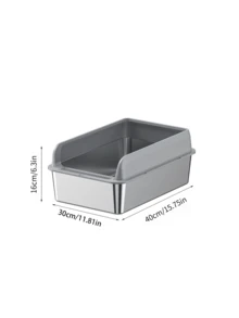 Caja de arena para gatos de acero inoxidable semi-cerrada con tapa, diseño de entrada superior, anti-salpicaduras, cerca alta, suministros para mascotas - Multicolor - Ver 6