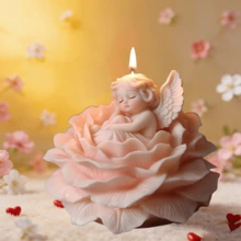 天使宝宝坐在莲花香薰蜡烛上的硅胶模具，DIY 睡着的天使宝宝和他的莲花宝座，适用于树脂、石膏、粘土、混凝土、水泥工艺品，硅胶模具，礼品和家居装饰 - A-白色 - 查看 5
