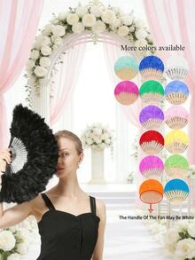 Mwoot Women's Feather Fan, Embroidered Flower Malabou Feather Fan, 1920s Retro Folding Hand-Held Feather Fan, Suitable For Costume, Dance, Wedding, Party, Tea Ceremony - Multiple Styles - View 3