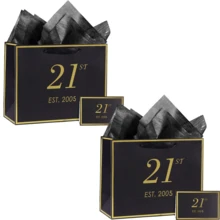 1組/2組/5組生日禮物袋，適用於21/30/40/50/60歲，附賀卡與薄棉紙，男女皆適用，適用於21/30/40/50/60歲(2005/1996/1986/1976/1986)，高級黑金週年慶禮物購物紙袋，適用於禮物包裝(黑色/粉色) - 查看 19