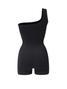 Loungeista 1 bộ áo liền quần định hình dáng người màu đen lệch vai dành cho nữ, cổ bất đối xứng, kiểu dáng ôm bụng, không tay, thích hợp cho trang phục mùa hè. - màu đen - Xem 5