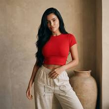 Maguinha Women's Cropped Top Short Sleeve Ribanna Premium - Rojo - Ver 3