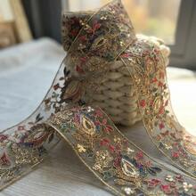 1/5 Yard Bohemian Style Floral Embroidered Lace Trim With Sequins, Mesh Satin Ribbon Suitable For Sewing DIY, Clothing, Accessories, Bags, Handicrafts And Beginner Sewing - Multicolor 3 - View 5