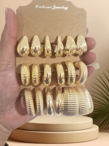 2-18-24 件简约水滴形耳环套装，适合女士，轻质 CCB 材质珠宝，适合日常佩戴或休闲搭配 - 金色 - 查看 7