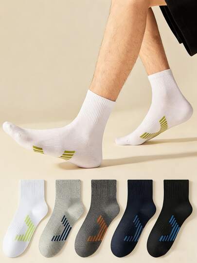 5 pares de calcetines casuales transpirables y delgados para hombre, con decoración a rayas, que absorben la humedad, adecuados para baloncesto, correr, entrenamiento, uso casual diario, gimnasio, trotar, trabajo y uso diario, primavera/verano