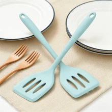 1/2pcs Heat Resistant Mini Silicone Spatula, Small Slotted Rubber Flipping Tool For Cooking Eggs/Fish/Pancakes, Kitchen Utensils (Green/Pink) - Mint Green - View 2