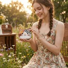 Cartoon Patchwork Coin Purse Cat Large Capacity Zipper Design Small Cosmetic Pouch Makeup Bag Home Travel Gift - Multicolor - View 1