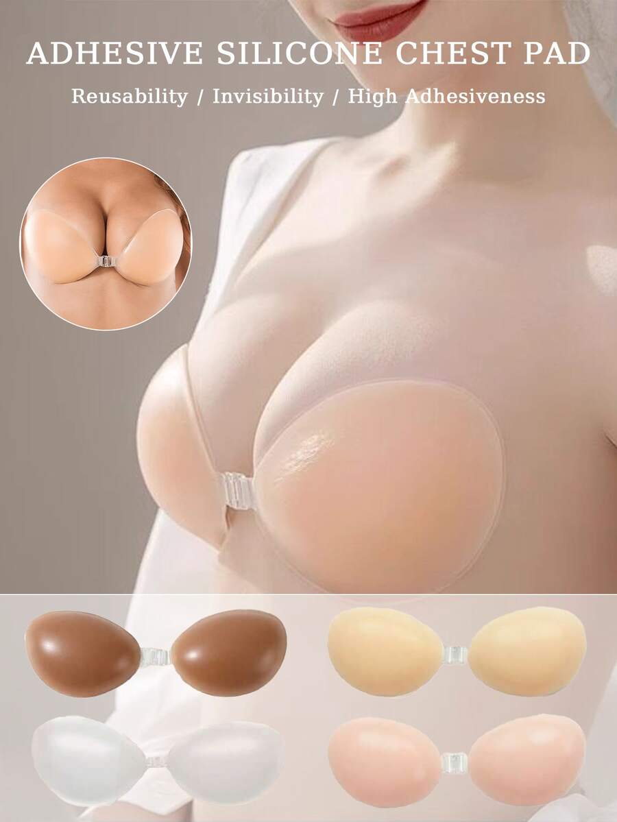 1/2件装女士隐形无肩带硅胶文胸,带粘性胸垫,适合吊带连衣裙和婚纱,夏季提拉支撑,轻盈舒适隐形文胸 - 彩色 - 查看 1