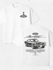 Mustang T-Shirt – 1964 Retro Muscle Car Graphic Short-Sleeved Shirt, Legendary Performance Tribute Pullover, Classic Unisex Label Garment For Car Enthusiasts. - 白色 - 查看 1