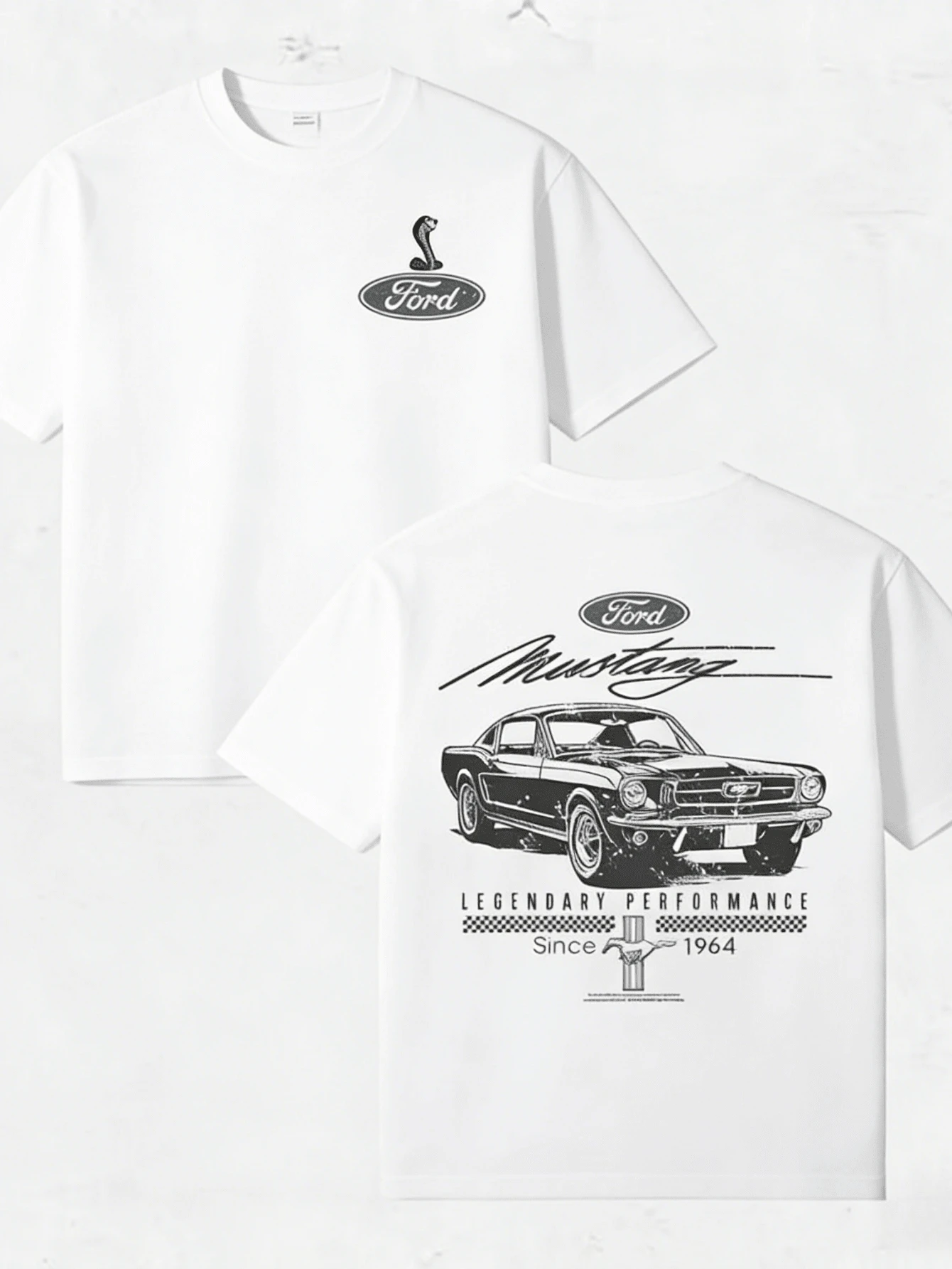 Mustang T-Shirt – 1964 Retro Muscle Car Graphic Short-Sleeved Shirt, Legendary Performance Tribute Pullover, Classic Unisex Label Garment For Car Enthusiasts. - 白色 - 查看 1
