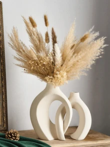 Set de 2 jarrones decorativos de cerámica estilo bohemio nórdico moderno, perfectos para la decoración del hogar (Beige) - B - Ver 7