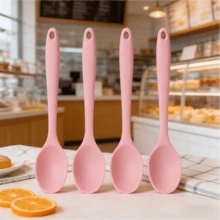 2/4/6PCS Fluorescent Pink/Green Soft Silicone Cooking Spoon Set, Nonstick Heat Resistant Kitchen Utensils, Mixing Serving Spoons, Must-Have Gadgets - Pink - View 10