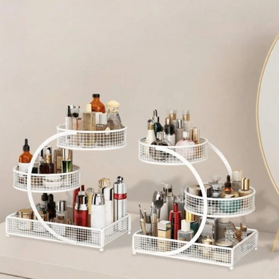 Haboqo Make Up Organizers For Counter, Large Capacity Cosmetic Storage Box,3 Tier Perfume Skincare Organizers And Storage For Bathroom Countertop,Lazy Susan Bathroom Organizer For Beauty Product,Spin Skin Care Storage Rack,Mothers Day Gift.