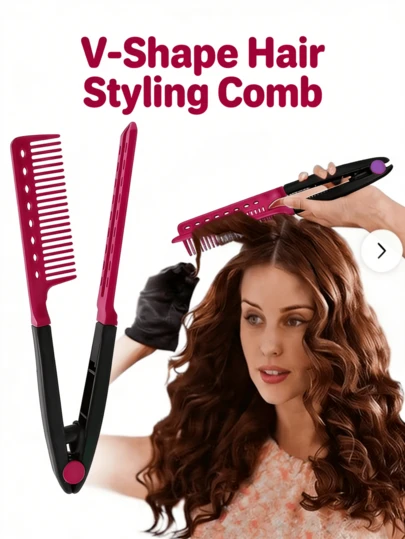 1pc Magic Hair Comb | V Shape Folding Hair Straightener Comb | Heat Resistant Plastic Hair Styling Tool | Small Portable For Travel, Salon & Home Use | Professional Anti-Static Detangling & Straightening Accessory