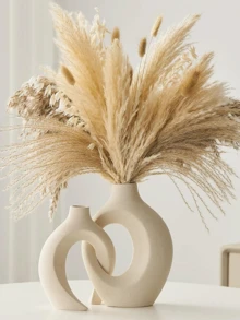 Set de 2 jarrones decorativos de cerámica estilo bohemio nórdico moderno, perfectos para la decoración del hogar (Beige) - B - Ver 3