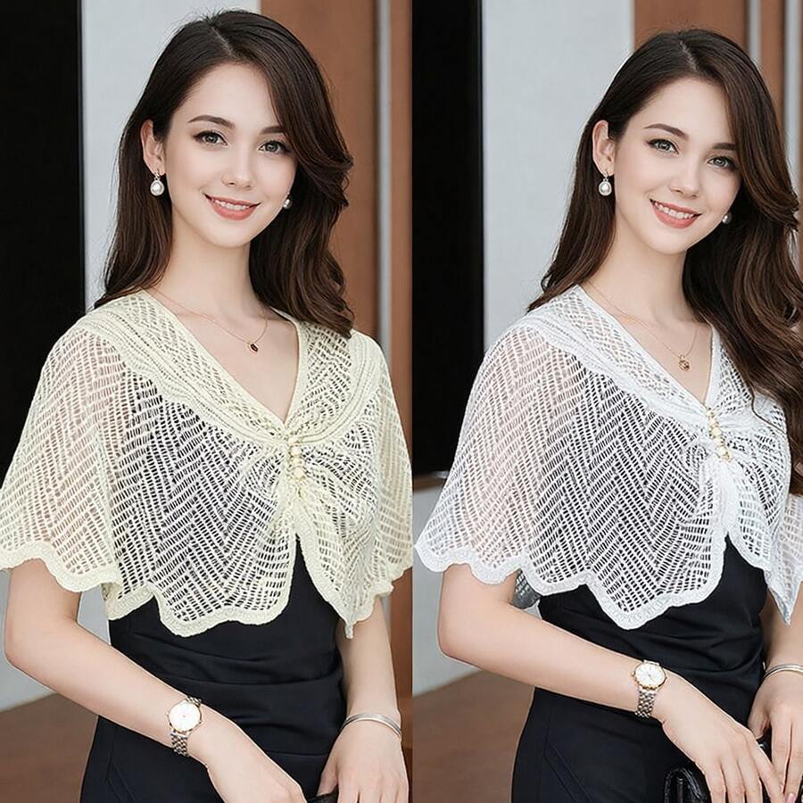 针织短款外套防晒披肩 女士夏季春季防晒斗篷蕾丝薄外套 - 多色 - 查看 1