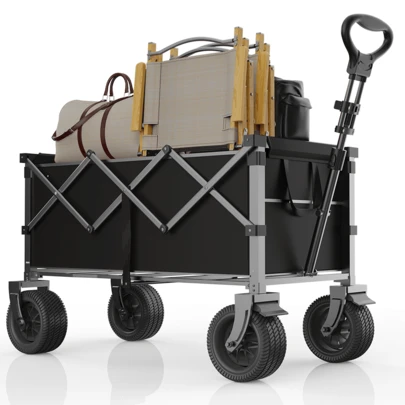 XBJ 220L Folding Festival Trolley On Wheels, Portable Camping Cart, 380LBS Capacity Shopping Trolley, Folding Wagon, For Beach Outdoor Shopping Camping,Mother's Day Gifts,Summer,Black Folding Wagons,Folding Wagons